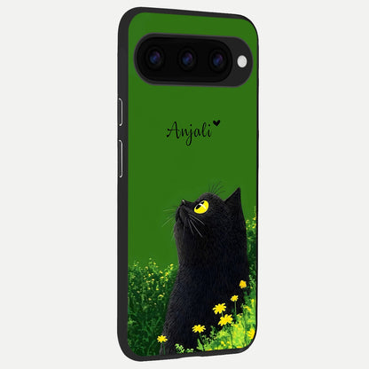  Emerald Cat Custom Name back cover For Google Pixel 11 Pro XL slim fit glass case with vibrant aesthetic design