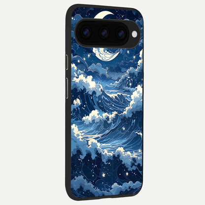  Ocean Moon Waves back cover For Google Pixel 11 Pro XL slim fit glass case with vibrant aesthetic design