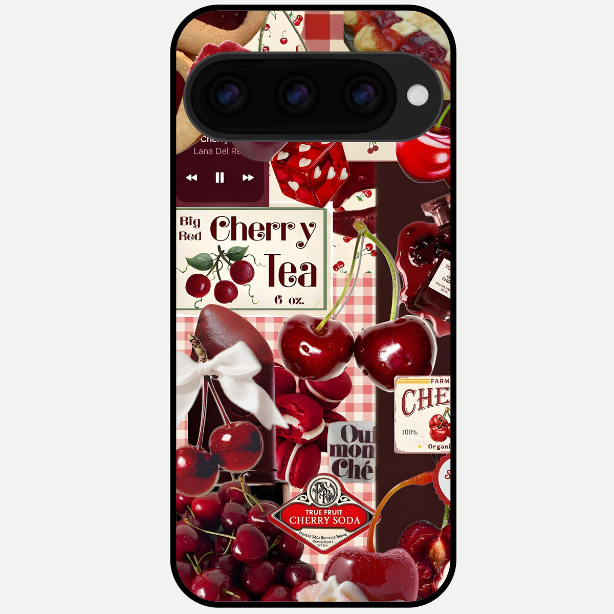  Aesthetic Cherry Tea Glass Case For Google Pixel 11 Pro XL back cover – full design glossy printed glass finish