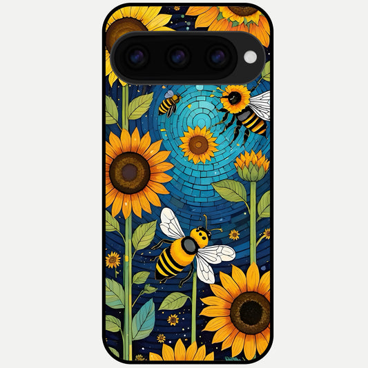  Bees And Sunflowers Glass Case For Google Pixel 11 Pro XL back cover – full design glossy printed glass finish