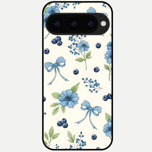  Blue Flower And Bow Glass Case For Google Pixel 11 Pro XL back cover – full design glossy printed glass finish