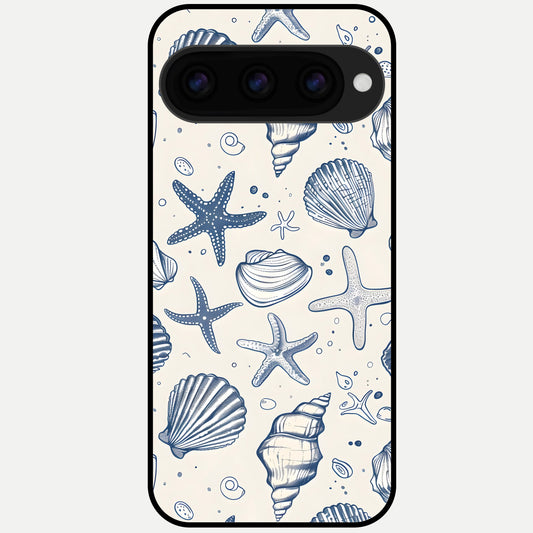  Blue Ocean Outline Glass Case For Google Pixel 11 Pro XL back cover – full design glossy printed glass finish