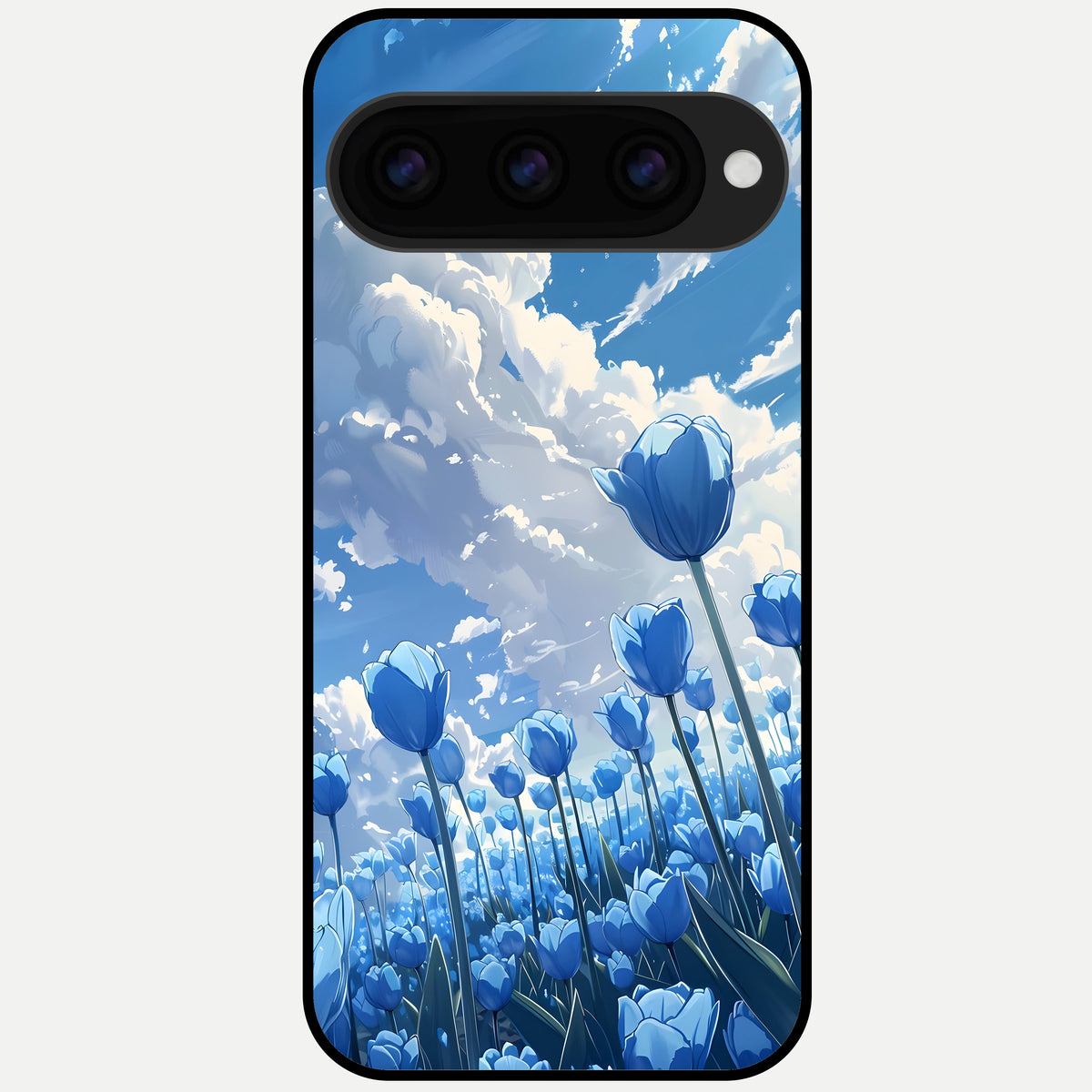  Blue Tulip Clouds Glass Case For Google Pixel 11 Pro XL back cover – full design glossy printed glass finish