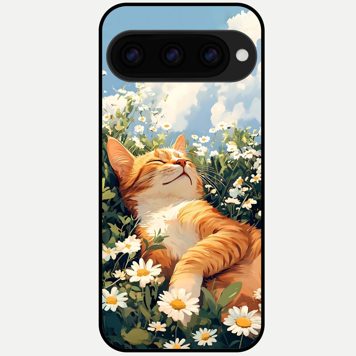  Cat And Flowers View Glass Case For Google Pixel 11 Pro XL back cover – full design glossy printed glass finish