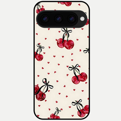  Cherry Heart Bow Glass Case For Google Pixel 11 Pro XL back cover – full design glossy printed glass finish