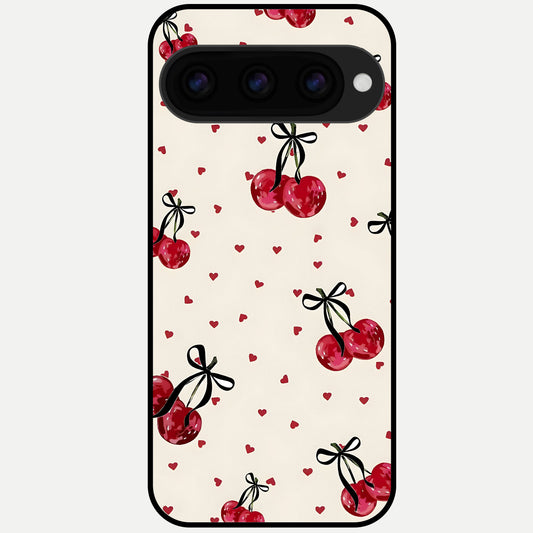  Cherry Heart Bow Glass Case For Google Pixel 11 Pro XL back cover – full design glossy printed glass finish