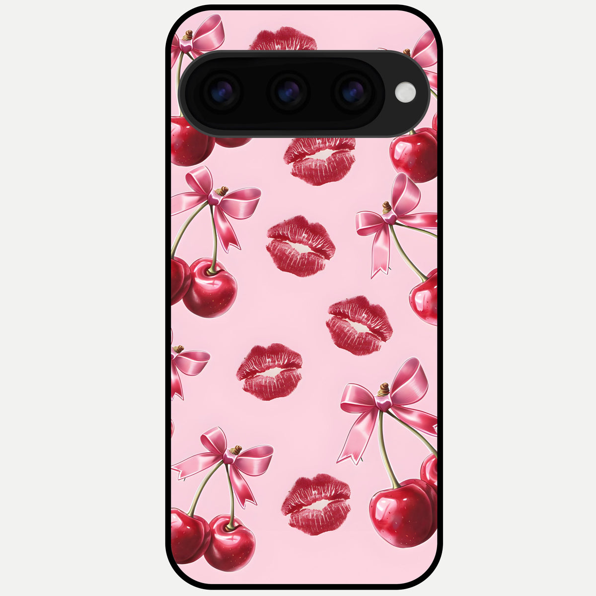  Cherry With Lips Glass Case For Google Pixel 11 Pro XL back cover – full design glossy printed glass finish