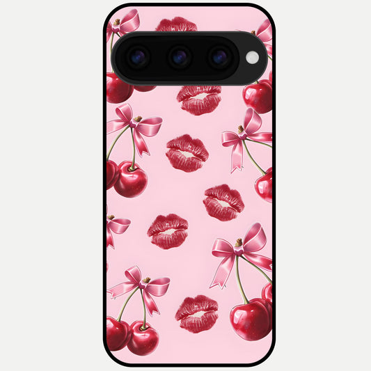  Cherry With Lips Glass Case For Google Pixel 11 Pro XL back cover – full design glossy printed glass finish