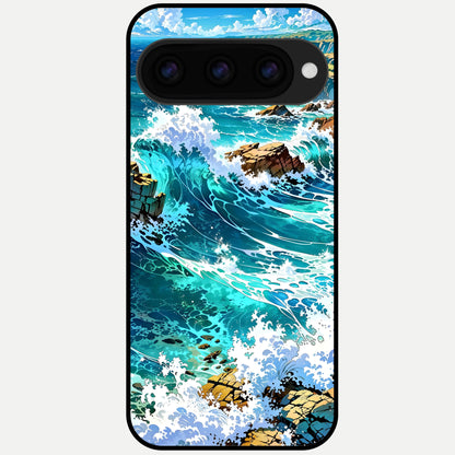  Coastal Blue Waves Glass Case For Google Pixel 11 Pro XL back cover – full design glossy printed glass finish