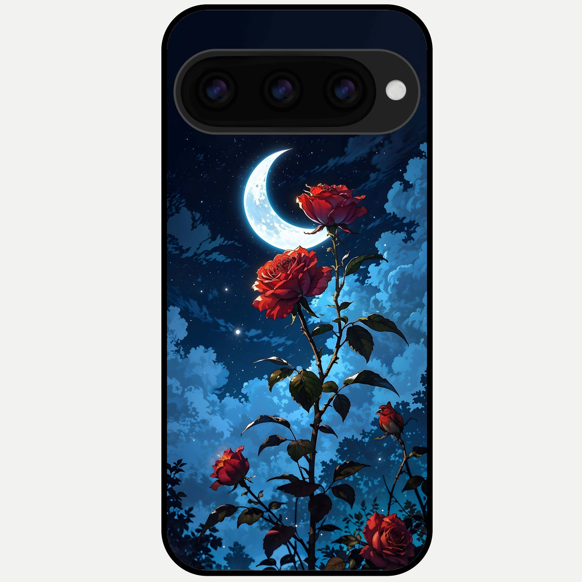  Crimson Rose Moon Glass Case For Google Pixel 11 Pro XL back cover – full design glossy printed glass finish
