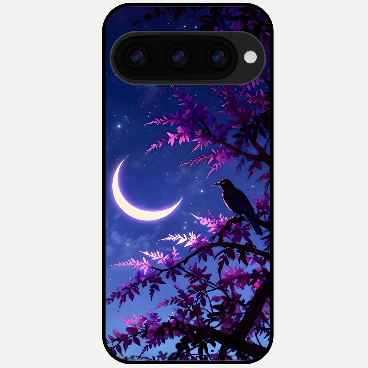  Crow And Moon Scenery Glass Case For Google Pixel 11 Pro XL back cover – full design glossy printed glass finish