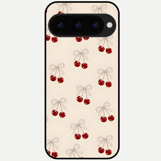  Cute Cherry Pattern Glass Case For Google Pixel 11 Pro XL back cover – full design glossy printed glass finish