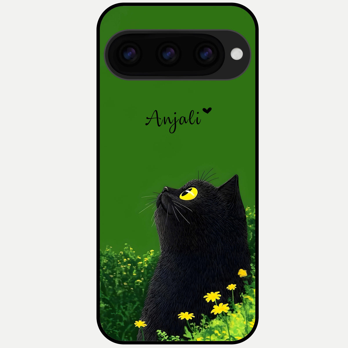  Emerald Cat Custom Name Glass Case For Google Pixel 11 Pro XL back cover – full design glossy printed glass finish