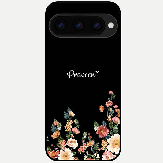  Floral Design Personalized Custom Name Glass Case For Google Pixel 11 Pro XL back cover – full design glossy printed glass finish