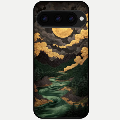  Golden River Moon Glass Case For Google Pixel 11 Pro XL back cover – full design glossy printed glass finish