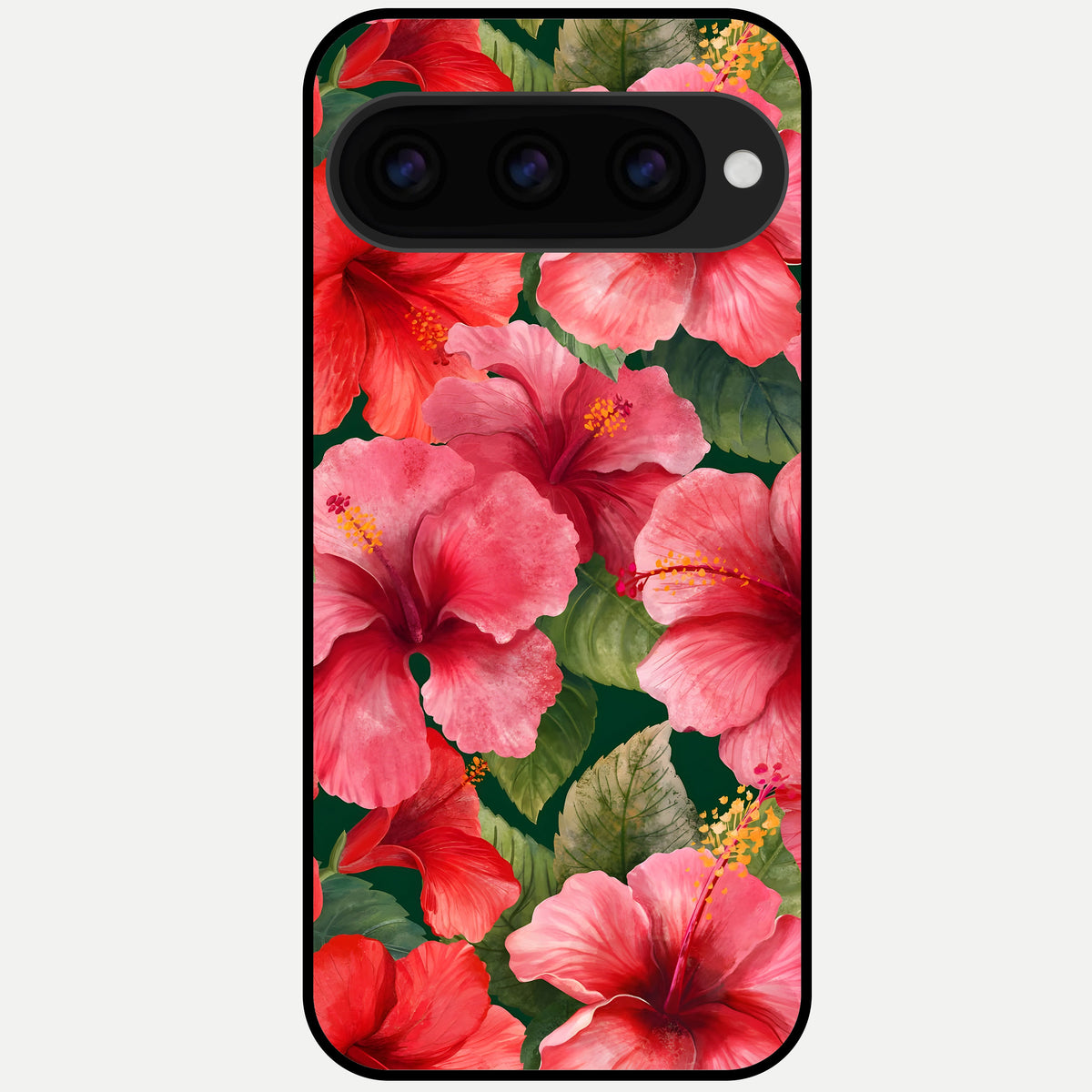  Hibiscus Pattern Glass Case For Google Pixel 11 Pro XL back cover – full design glossy printed glass finish