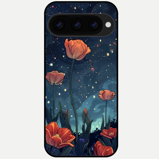  Midnight Tulip Glow Glass Case For Google Pixel 11 Pro XL back cover – full design glossy printed glass finish