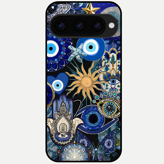  Mystic Blue Evil Eye Glass Case For Google Pixel 11 Pro XL back cover – full design glossy printed glass finish