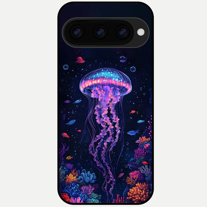  Neon Jellyfish Glass Case For Google Pixel 11 Pro XL back cover – full design glossy printed glass finish