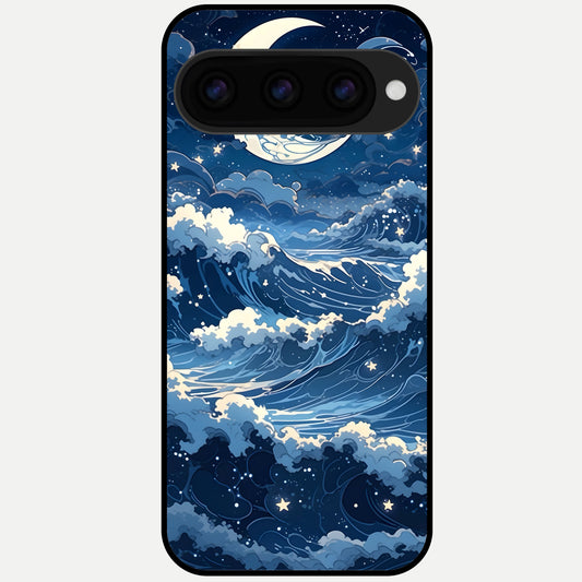  Ocean Moon Waves Glass Case For Google Pixel 11 Pro XL back cover – full design glossy printed glass finish