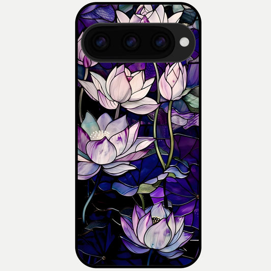  Purple Lotus Pattern Glass Case For Google Pixel 11 Pro XL back cover – full design glossy printed glass finish