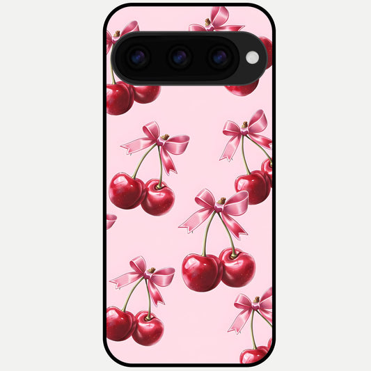  Red Cherries Pattern Glass Case For Google Pixel 11 Pro XL back cover – full design glossy printed glass finish