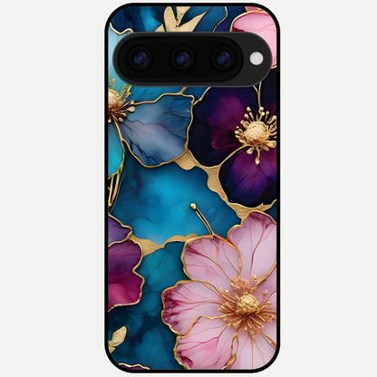  Sparkle Floral Glass Case For Google Pixel 11 Pro XL back cover – full design glossy printed glass finish