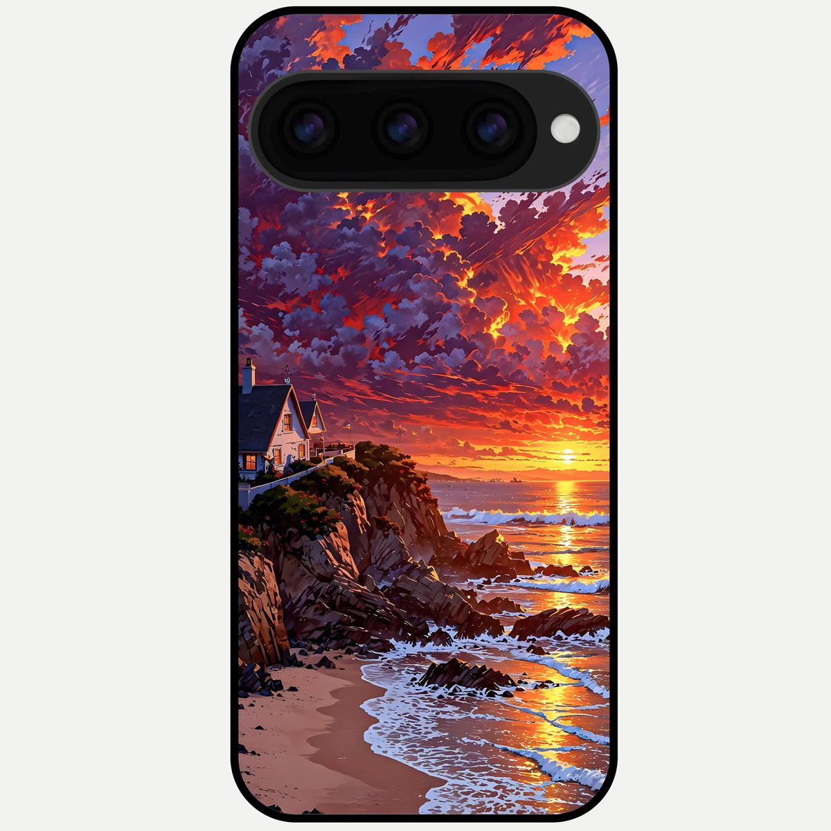  Sunset House By Sea Glass Case For Google Pixel 11 Pro XL back cover – full design glossy printed glass finish