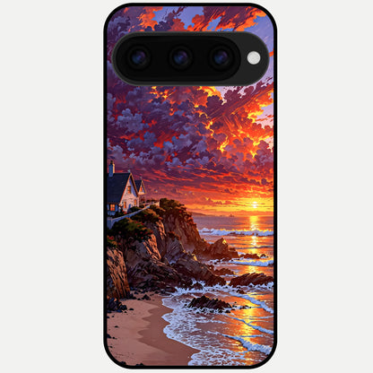 Sunset House By Sea Glass Case For Google Pixel 11 Pro XL back cover – full design glossy printed glass finish