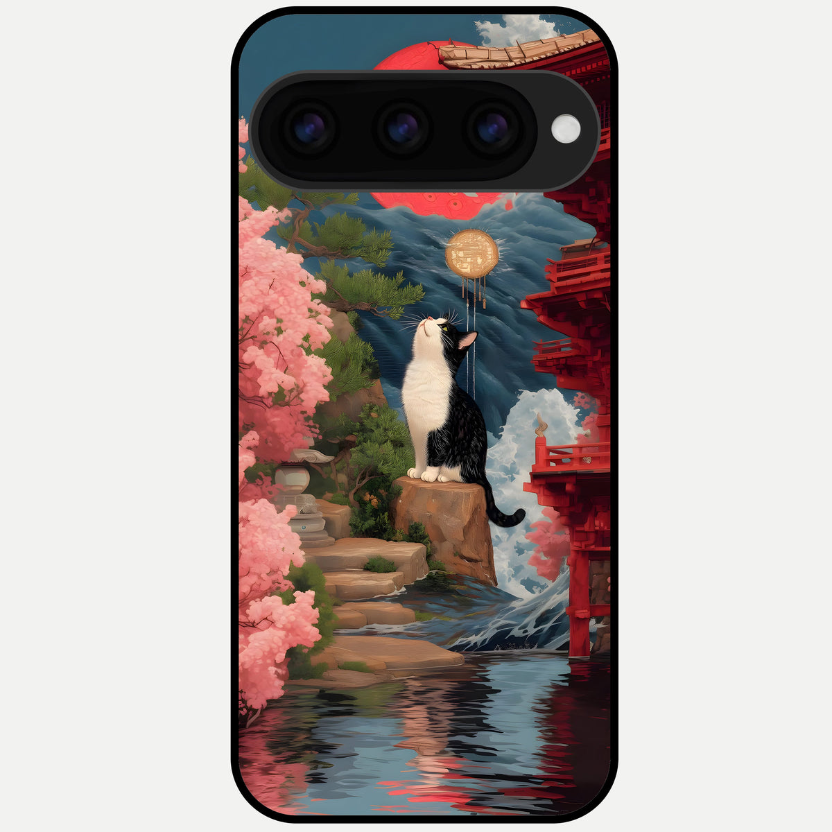  Temple Cat Scenery Glass Case For Google Pixel 11 Pro XL back cover – full design glossy printed glass finish