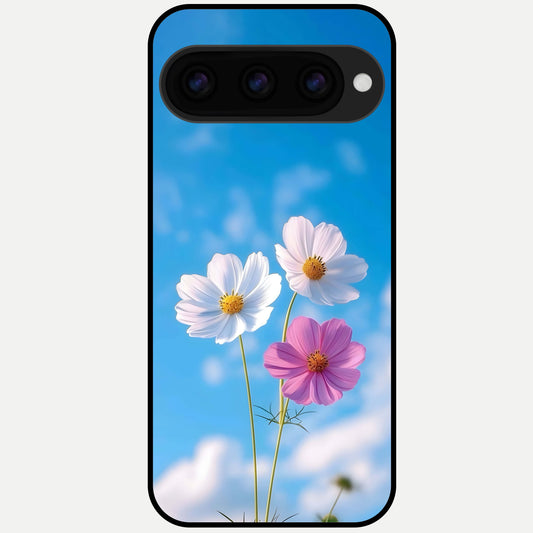  Tripple Flowers With Sky Glass Case For Google Pixel 11 Pro XL back cover – full design glossy printed glass finish