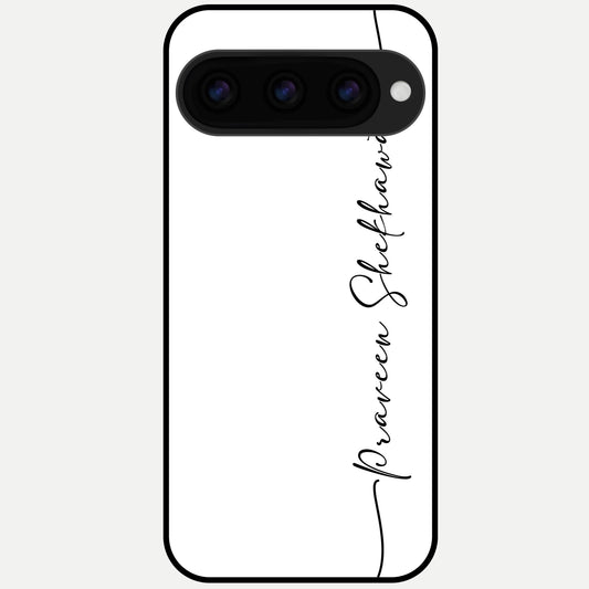  White Tune Custom Name Glass Case For Google Pixel 11 Pro XL back cover – personalized glossy printed glass finish