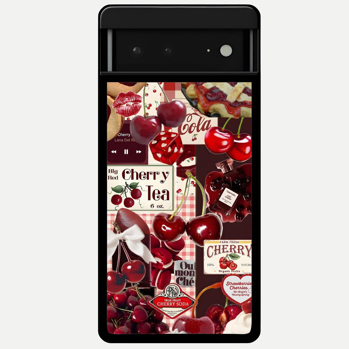  Aesthetic Cherry Tea Glass Case For Google Pixel 6A back cover – full design glossy printed glass finish
