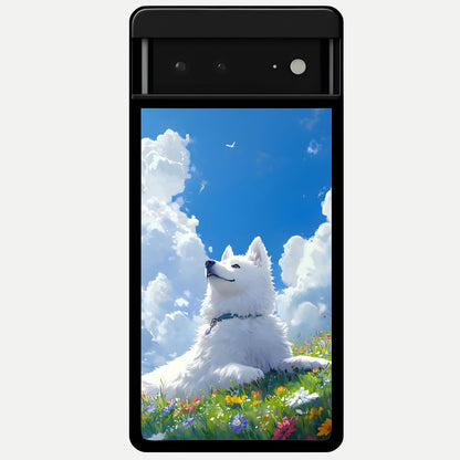  Blissful Cloud Pup Glass Case For Google Pixel 6A back cover – full design glossy printed glass finish