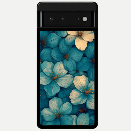  Blue Shade Floral Glass Case For Google Pixel 6A back cover – full design glossy printed glass finish