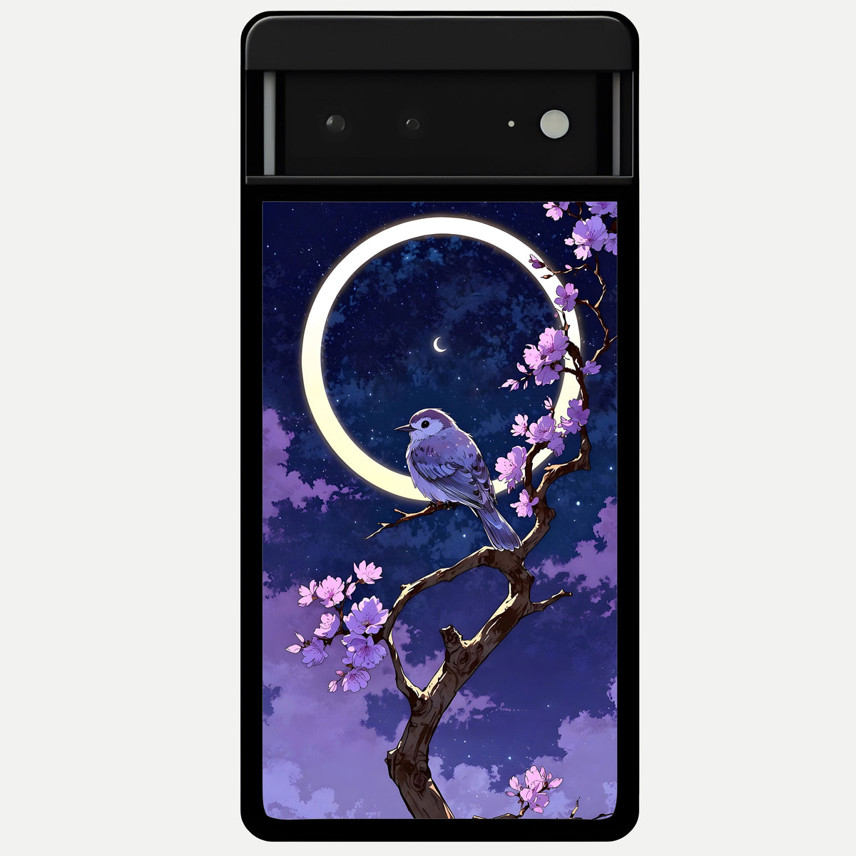  Celestial Bird Blossom Glass Case For Google Pixel 6A back cover – full design glossy printed glass finish