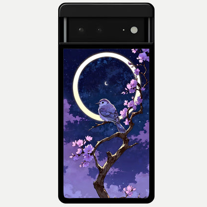  Celestial Bird Blossom Glass Case For Google Pixel 6A back cover – full design glossy printed glass finish
