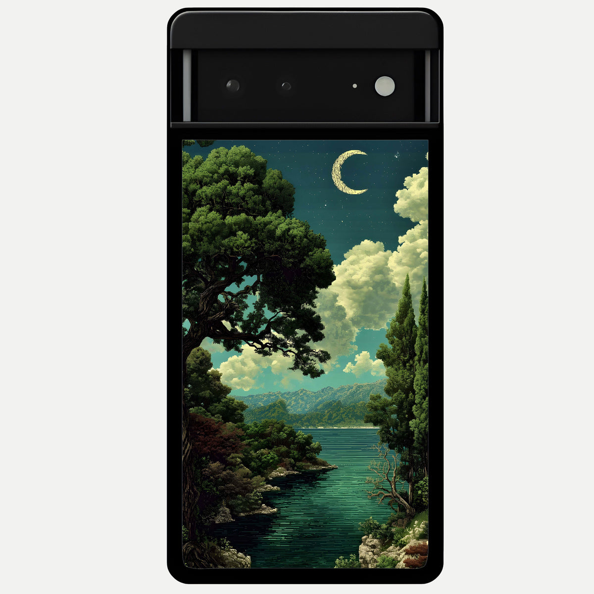  Celestial Lake Peace Glass Case For Google Pixel 6A back cover – full design glossy printed glass finish