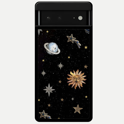  Celestial Moon With Stars Glass Case For Google Pixel 6A back cover – full design glossy printed glass finish