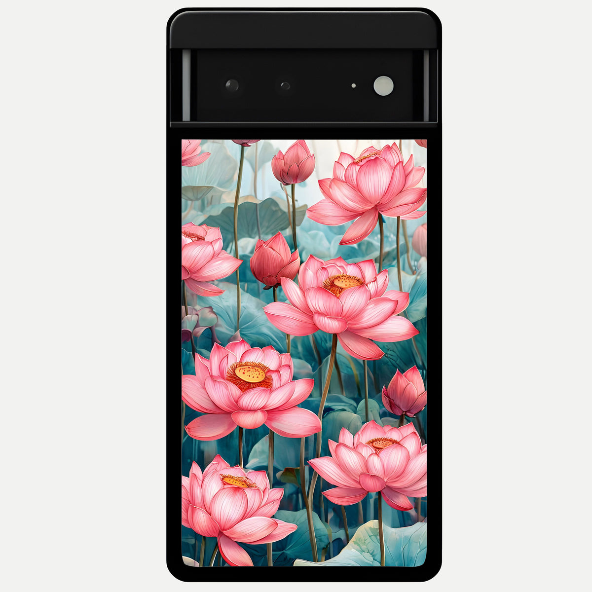  Celestial Pink Lotus Glass Case For Google Pixel 6A back cover – full design glossy printed glass finish