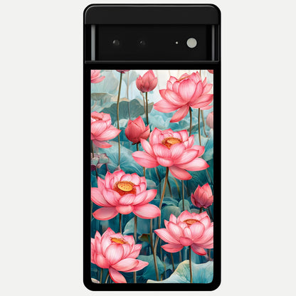  Celestial Pink Lotus Glass Case For Google Pixel 6A back cover – full design glossy printed glass finish