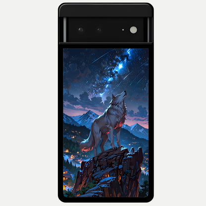  Celestial Wolf Howl Glass Case For Google Pixel 6A back cover – full design glossy printed glass finish