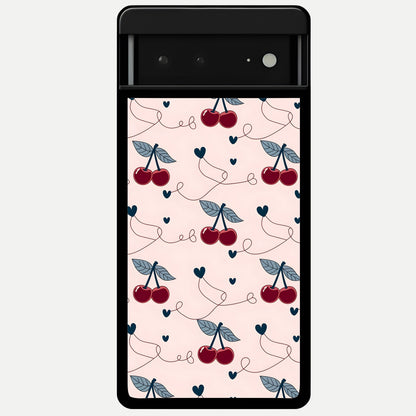  Cherry Heart Line Glass Case For Google Pixel 6A back cover – full design glossy printed glass finish