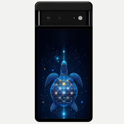  Crimson Blue Turtle Glass Case For Google Pixel 6A back cover – full design glossy printed glass finish