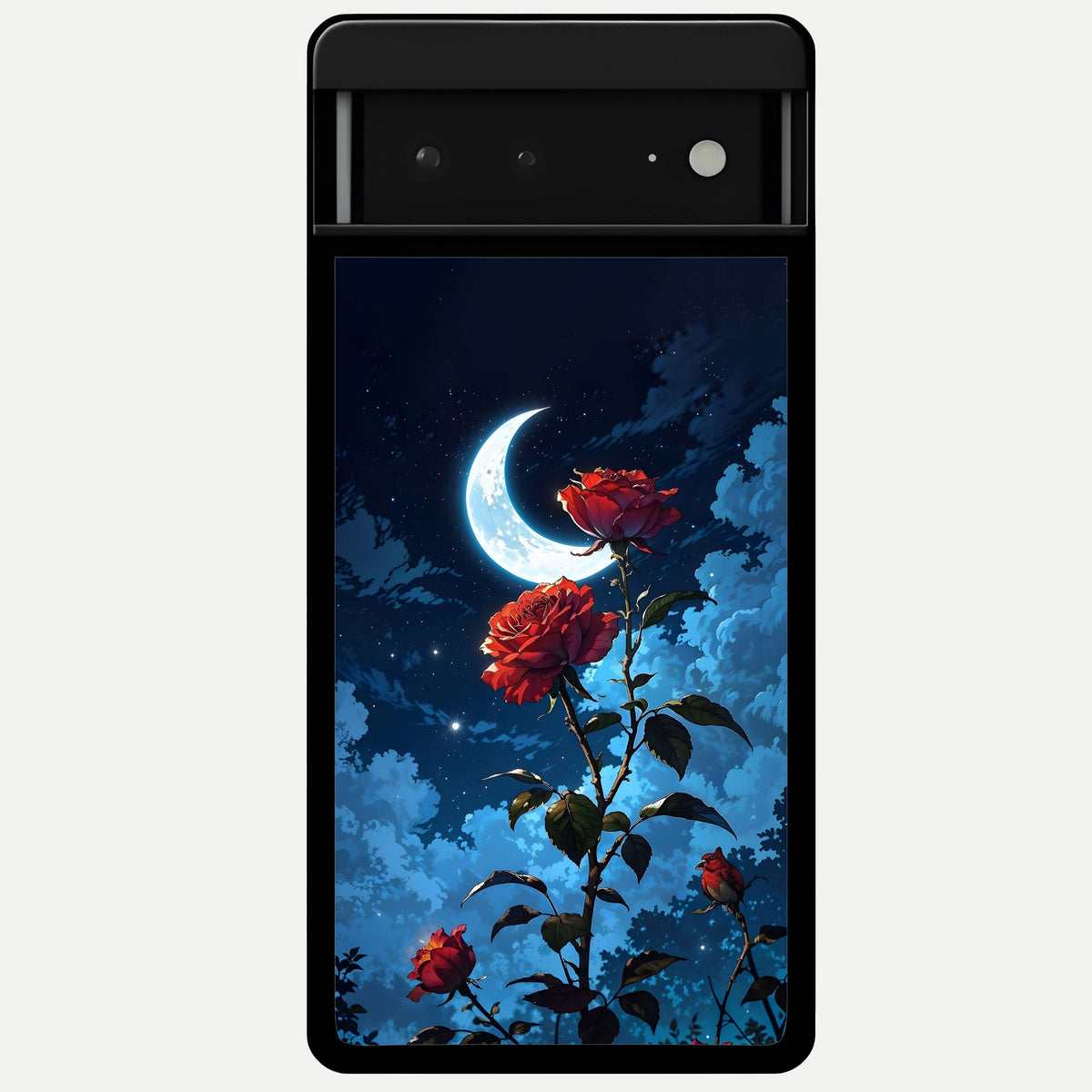  Crimson Rose Moon Glass Case For Google Pixel 6A back cover – full design glossy printed glass finish