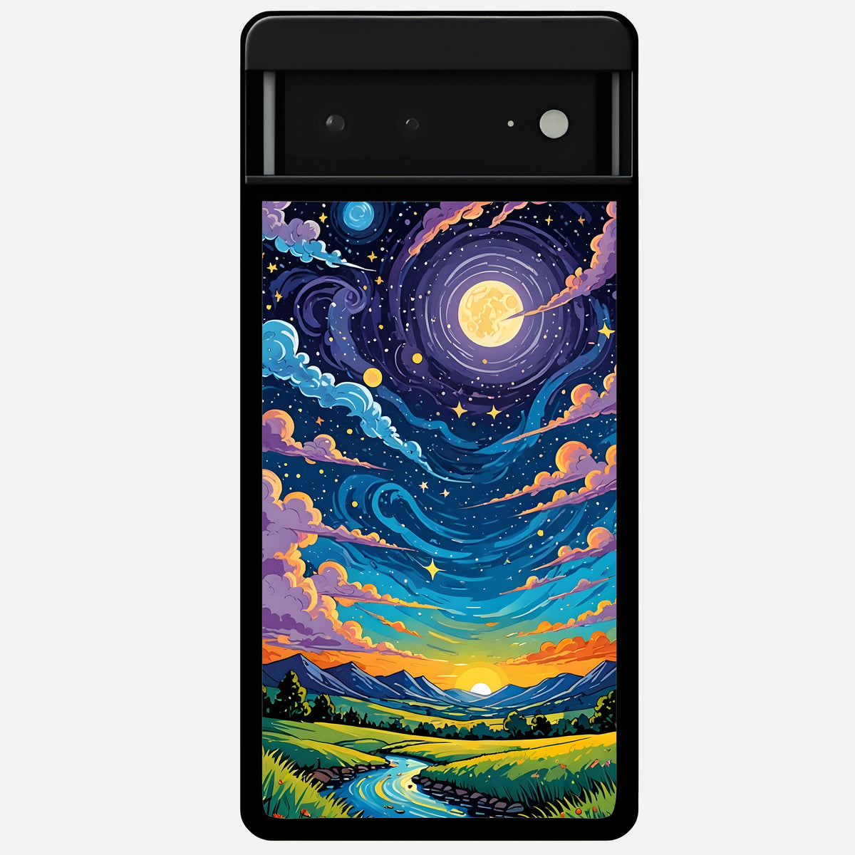  Dreamy Night Landscape Glass Case For Google Pixel 6A back cover – full design glossy printed glass finish