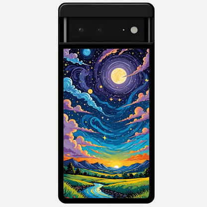  Dreamy Night Landscape Glass Case For Google Pixel 6A back cover – full design glossy printed glass finish