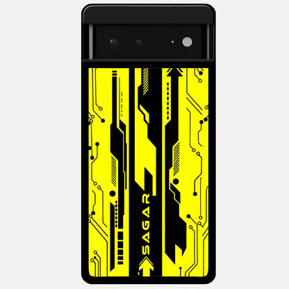  Electric Pulse CYBERPUNK Custom Name Glass Case For Google Pixel 6A back cover – full design glossy printed glass finish