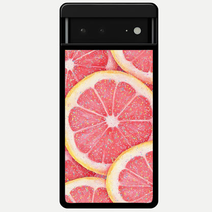  Glitter Grapefruit Glass Case For Google Pixel 6A back cover – full design glossy printed glass finish