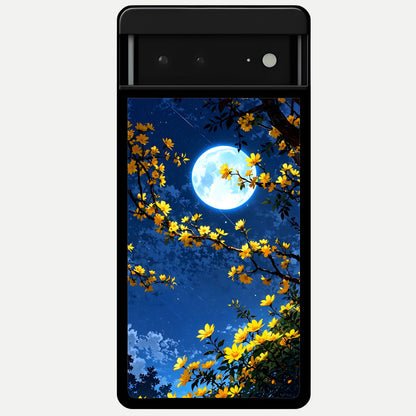  Golden Night Glow Glass Case For Google Pixel 6A back cover – full design glossy printed glass finish